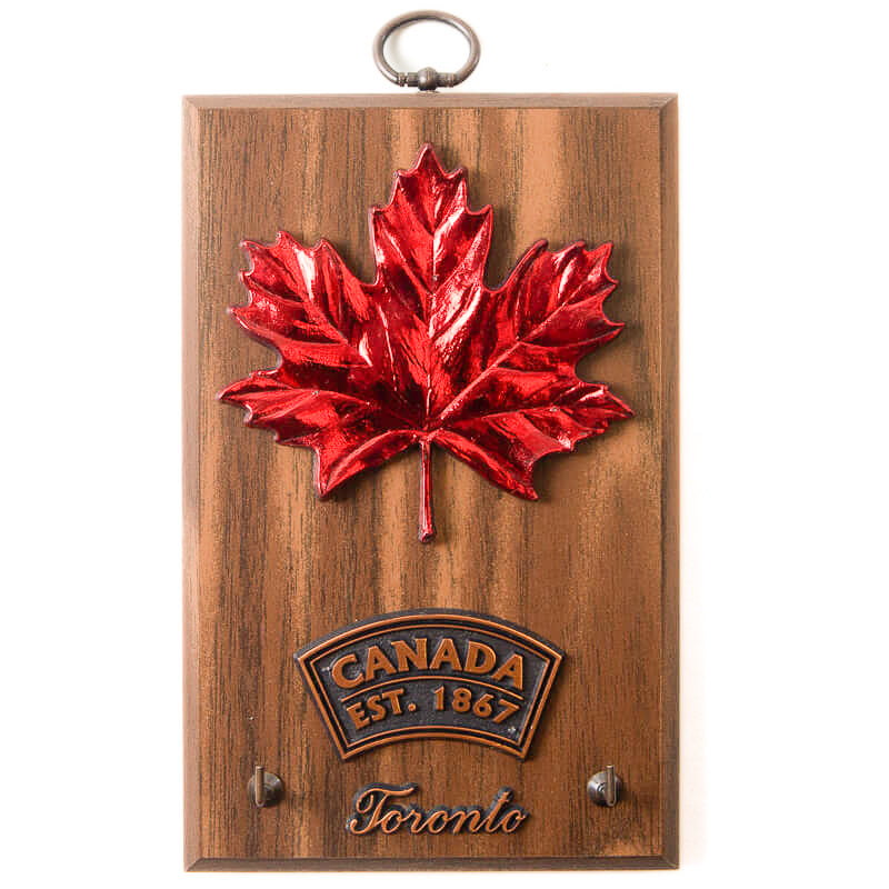 Maple Leaves Wall Plaque with Key Holder - Hickory Finish - 6 x 4 inches