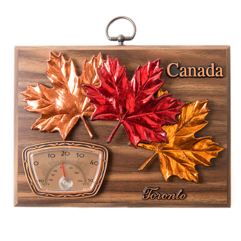 Maple Leaves Wall Plaque with Thermometer - Hickory Finish - 8 x 6 inches