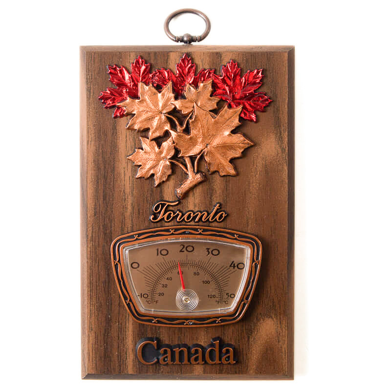 Maple Leaves Wall Plaque with Thermometer - Hickory Finish - 6 x 4 inches