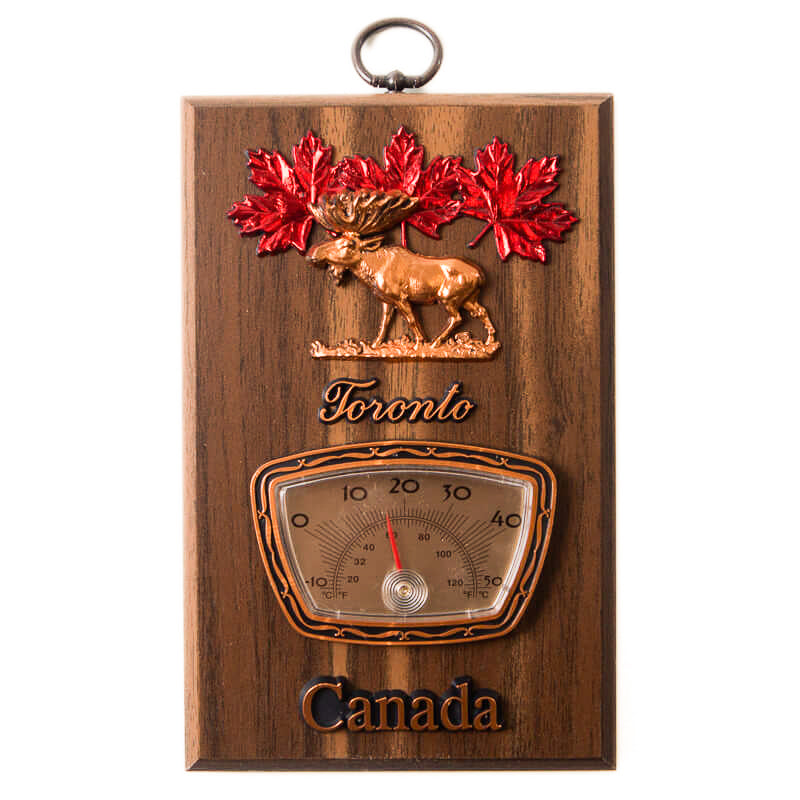 Moose Wall Plaque with Thermometer - Hickory Finish - 6 x 4 inches