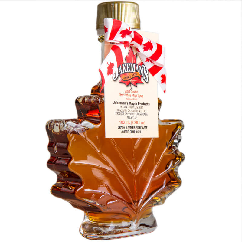 Jakeman's Pure Maple Syrup Canada Grade A Amber - 100ml Maple Leaf Glass Bottle