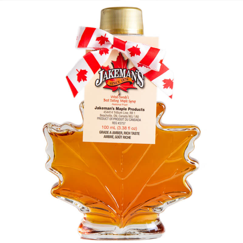 Jakeman's Pure Maple Syrup Canada Grade A Amber - 100ml Maple Leaf Glass Bottle