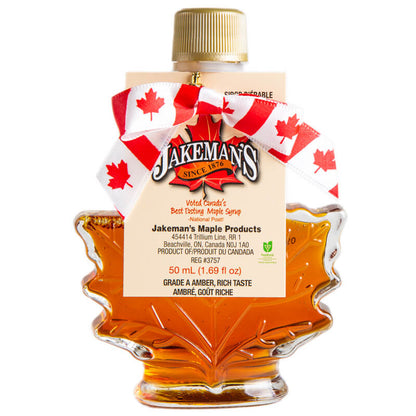 Jakeman's Pure Maple Syrup Canada Grade A Amber - 50ml Maple Leaf Glass Bottle