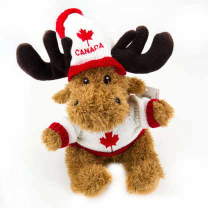 Canadian Moose Stuffed Animal in White Maple Leaf Sweater - 9"