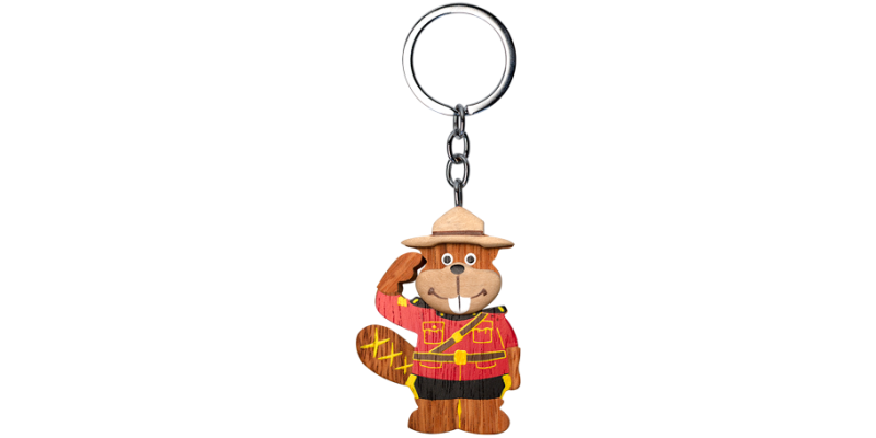 Canadian Wooden Keychain - RCMP Officer Beaver