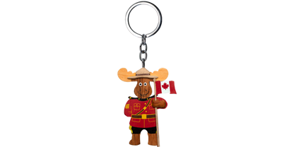 Canadian Wooden Keychain - RCMP Officer Moose with Canadian Flag