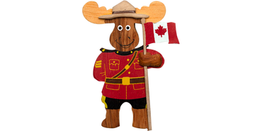 Canadian Wooden Magnet - RCMP Moose Officer with Canadian Flag