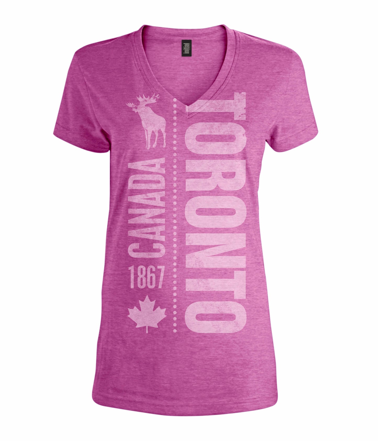 Toronto Canada 1867 T-Shirt with Moose and Maple Leaf in Pink - Women’s