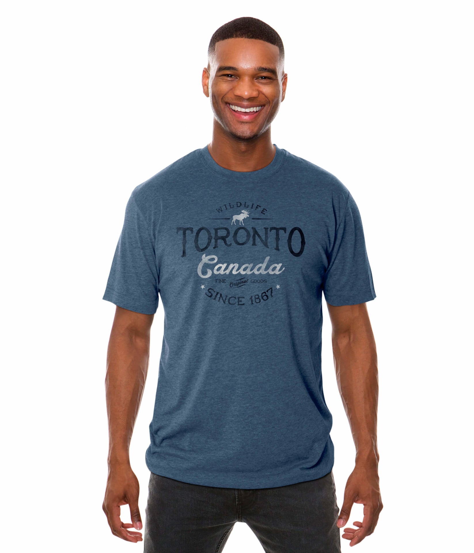 Toronto Canada Since 1867 T-Shirt with Moose Design in Heather Blue - Unisex