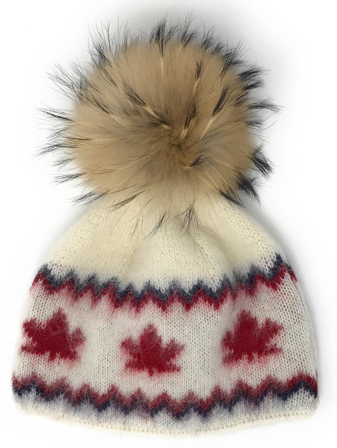 Made in Canada Wool Hat with Faux Pom-Pom - white