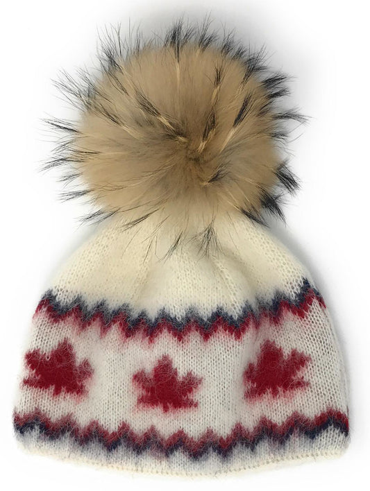 Made in Canada Wool Hat with Faux Pom-Pom - white