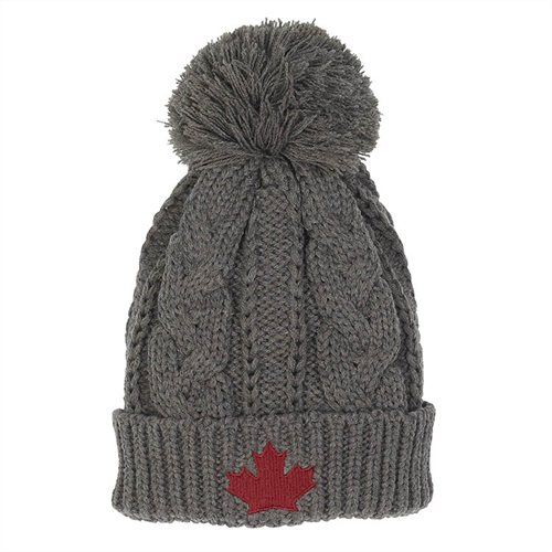 Canada Knitted Toque with Pom-Pom - Grey