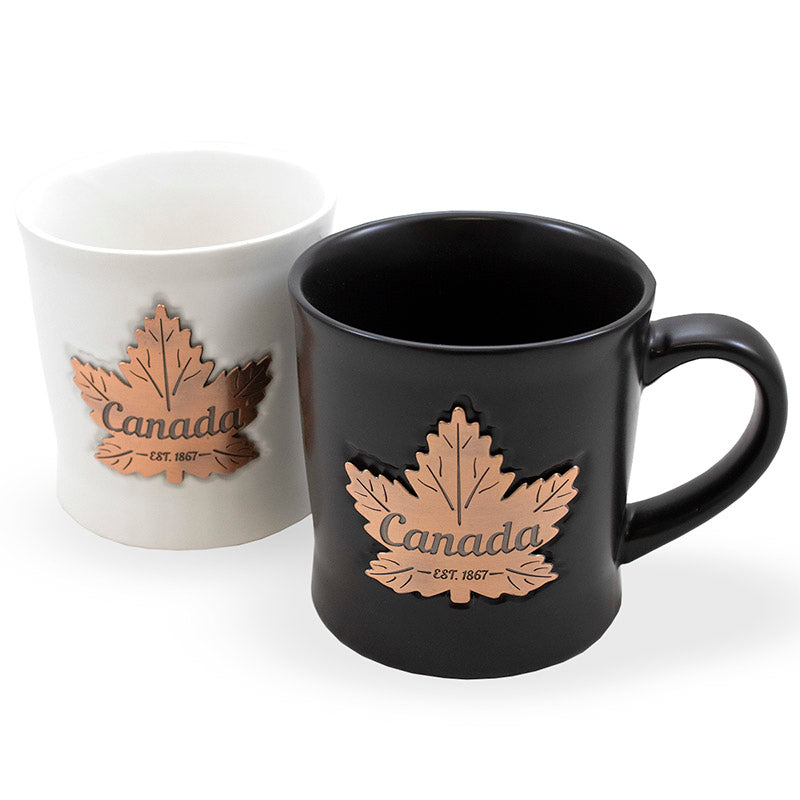 Copper Maple Leaf Emblem Mug - White Ceramic