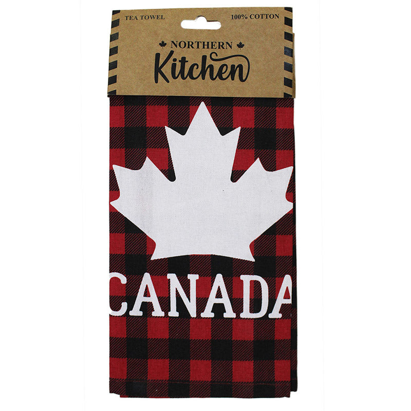 Maple Leaf on Buffalo Check Tea Towel