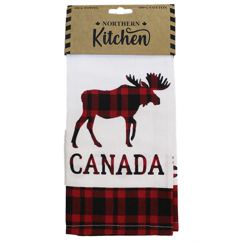 Moose with Buffalo Check tea towel