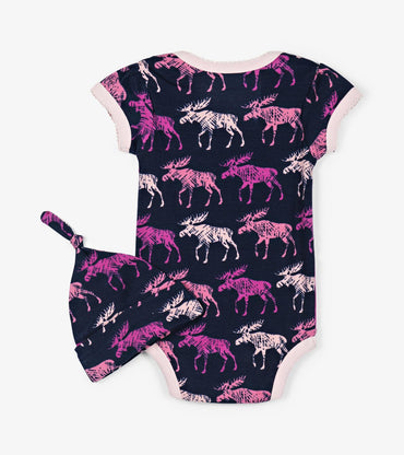 Cottage Moose Baby Bodysuit with Hat