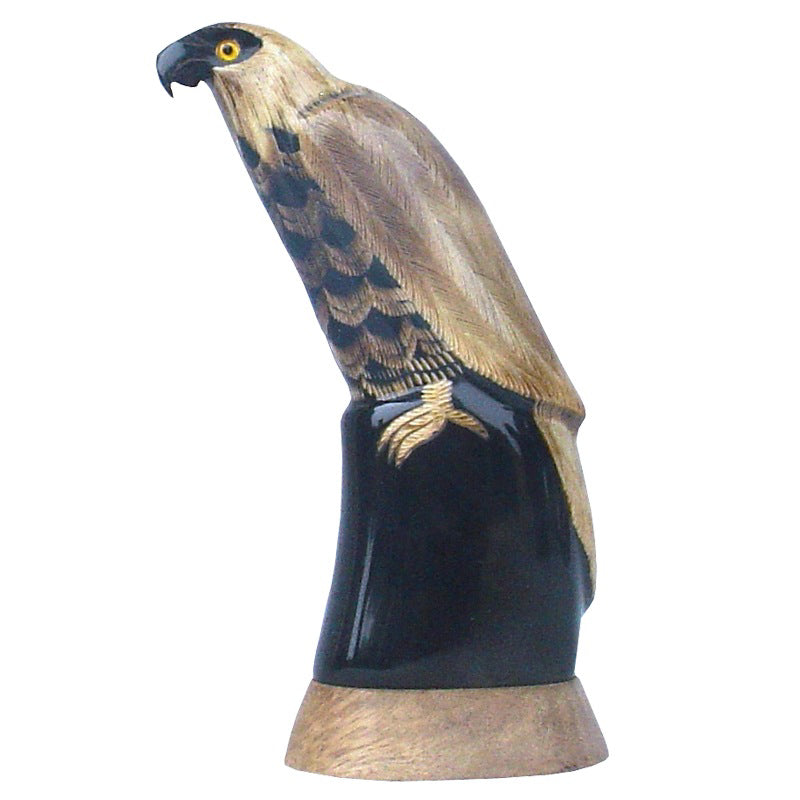 Hand Carved Buffalo Horn Sculpture - Falcon 8"