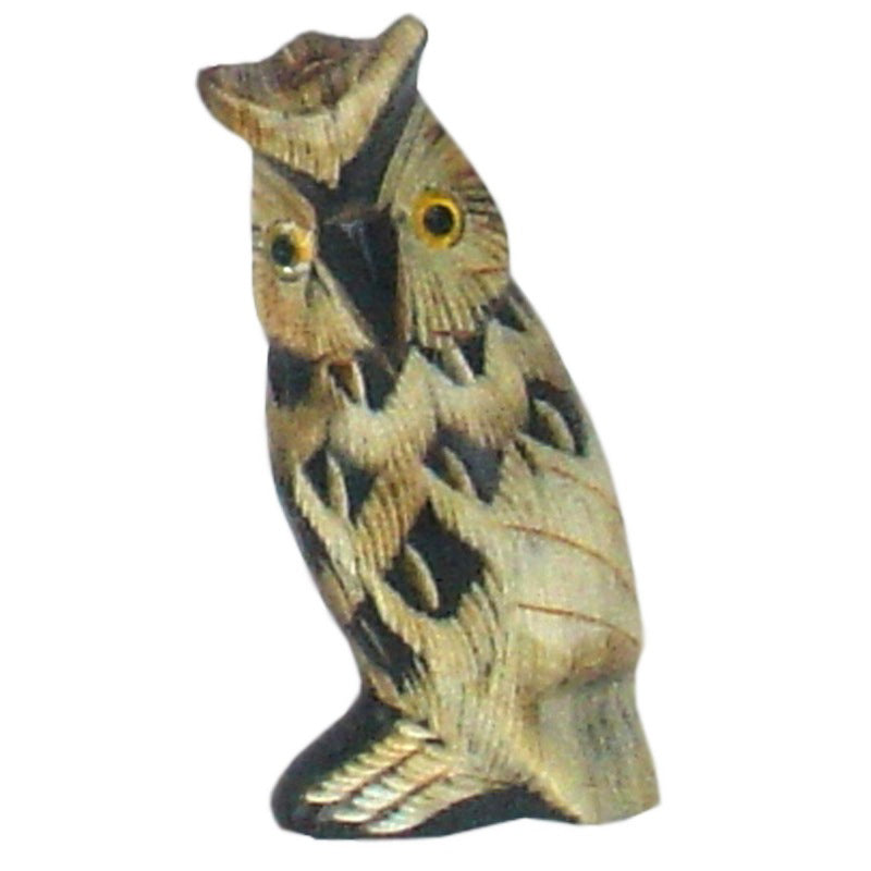 Hand Carved Buffalo Horn Sculpture - Owl 3"