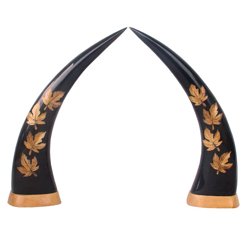 Hand Carved Buffalo Horn Pair Arch - Maple Leaf 15"