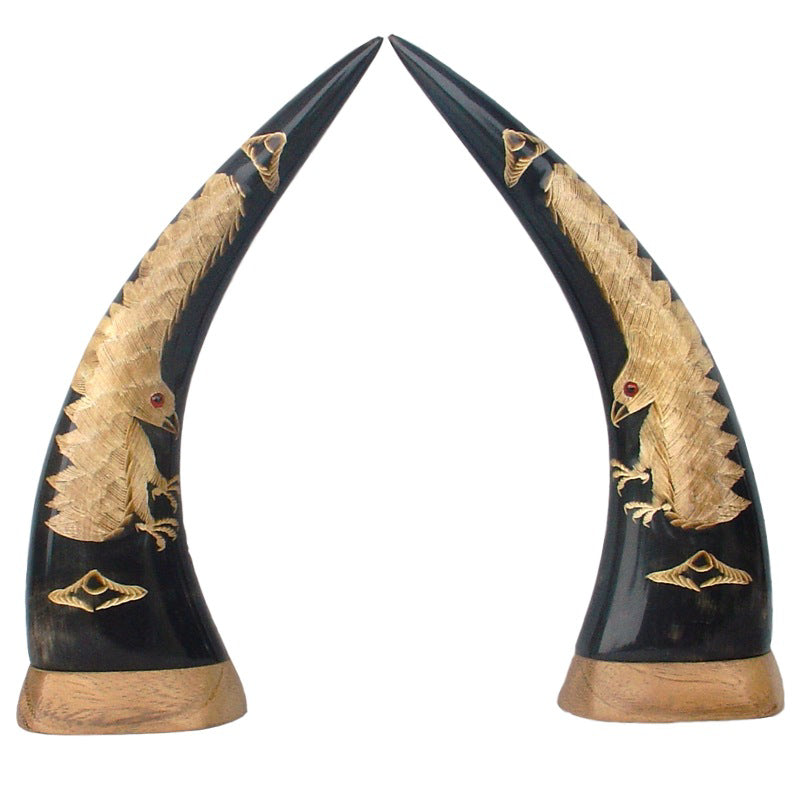 Hand Carved Buffalo Horn Pair Arch - Eagle 12"