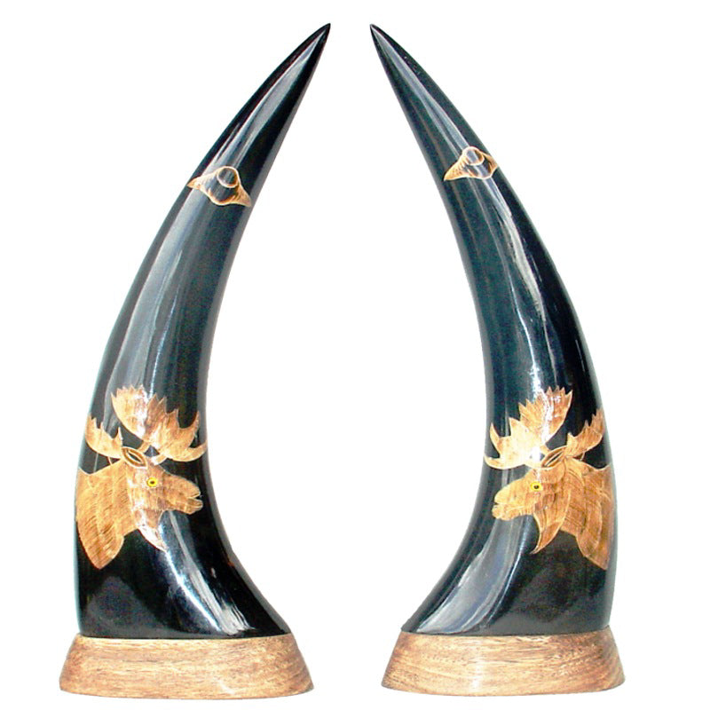 Hand Carved Buffalo Horn Pair Arch - Moose 12"