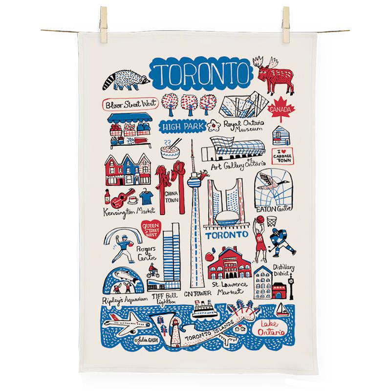 Toronto Iconic Illustrated Landmarks Tea Towel by Julia Gash