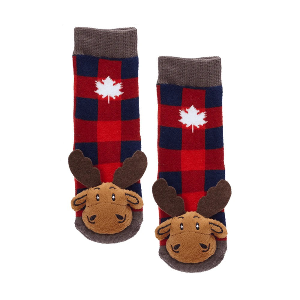 Baby and Toddler socks - Plaid Moose with Maple Leaf