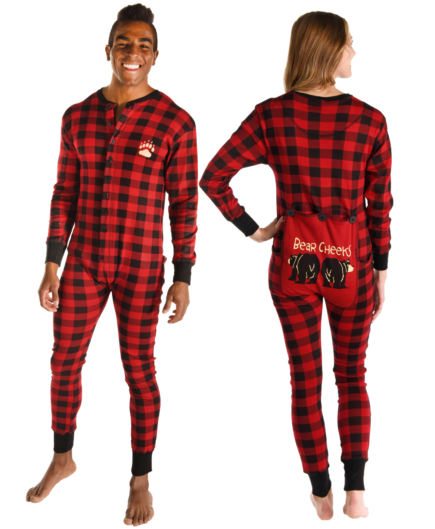 Bear Cheeks Adult Plaid Onesie Flapjack