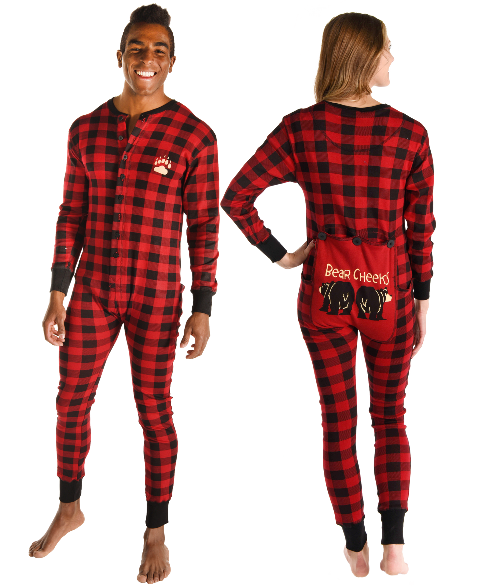 Bear Cheeks Adult Plaid Onesie Flapjack