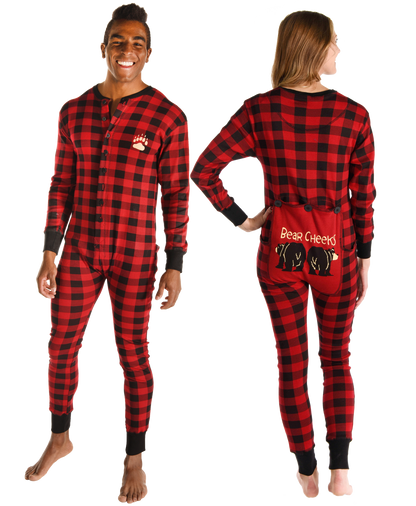 Bear Cheeks Adult Plaid Onesie Flapjack