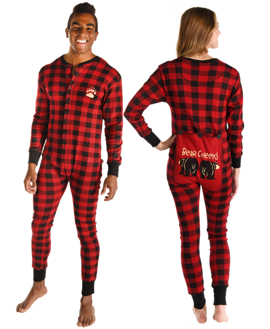 Bear Cheeks Adult Plaid Onesie Flapjack