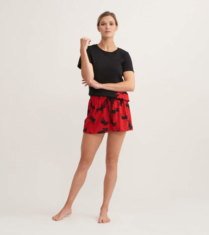 Moose on Red Women's Sleep Shorts