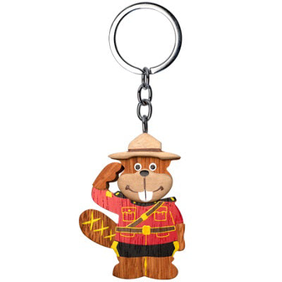 Canadian Wooden Keychain - RCMP Officer Beaver