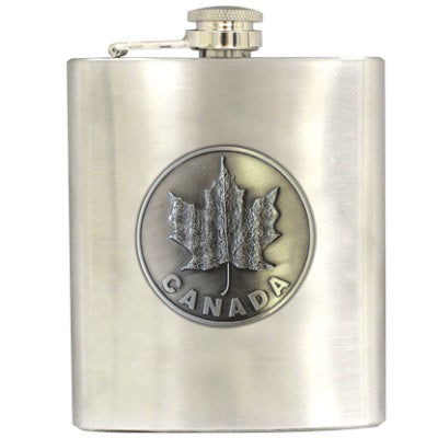 Canada Maple Leaf Silver Metal Flask 7oz