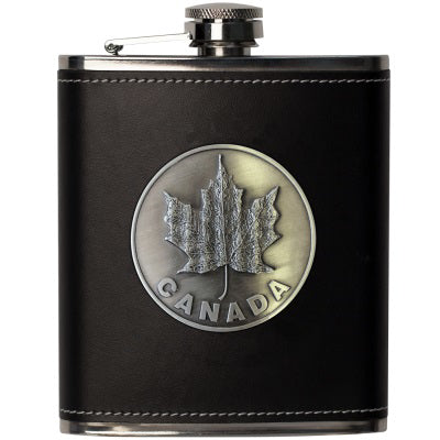 Canada Maple Leaf Leather Flask 7oz