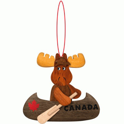 Canadian Wooden Ornament- Moose in Kayak