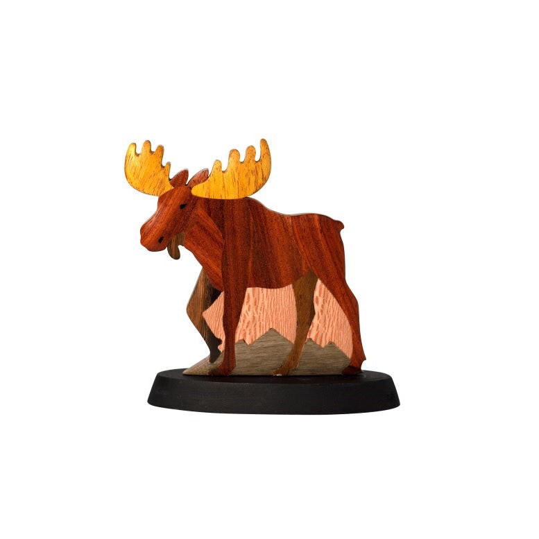 Wooden Figurine - Moose - 4" Warm Tones