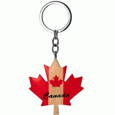 Canadian Wooden Keychain with Maple Leaf and Canadian Flag