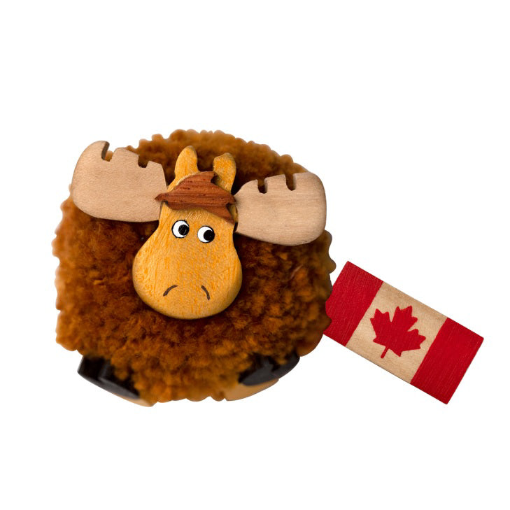 Canadian Wooden Pom-Pom Magnet - Moose with Canadian Flag