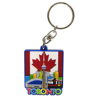 Toronto Skyline with Maple Leaf Rubber Keychain