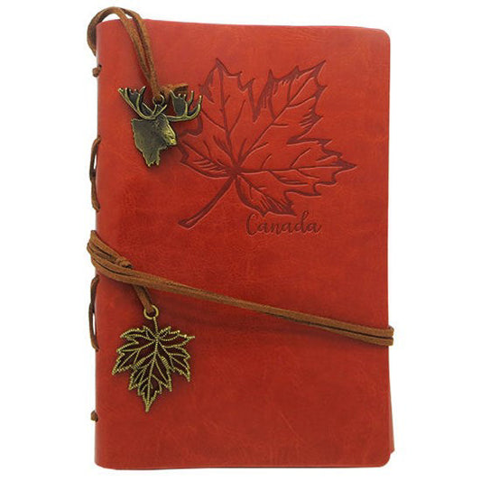 Canadian Maple Leaf Leather Journal with Moose Charm - Brown, 4.75" x 7.25"