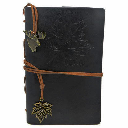 Canadian Maple Leaf Leather Journal with Moose Charm - Black, 4.75" x 7.25"