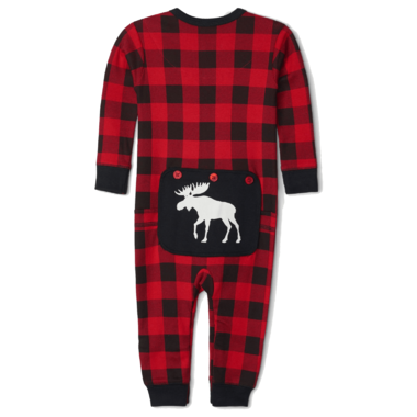 Moose On Plaid Baby Union Suit