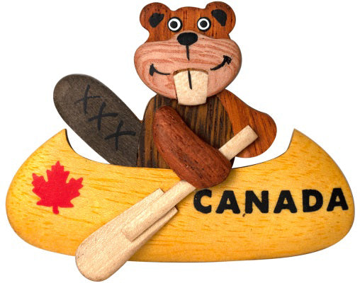 Canadian Wooden Magnet - Beaver in Kayak