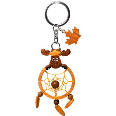 Canadian Wooden Keychain with Moose and Dream catcher