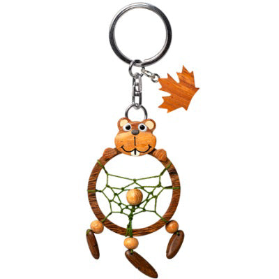 Canadian Wooden Keychain with Beaver and Dream catcher