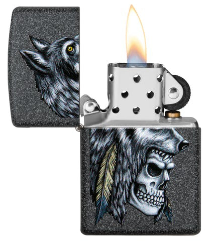 Zippo - Wolf Skull Feather Design