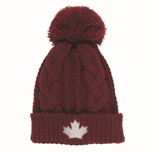 Canada Knitted Toque with Pom-Pom - Burgundy