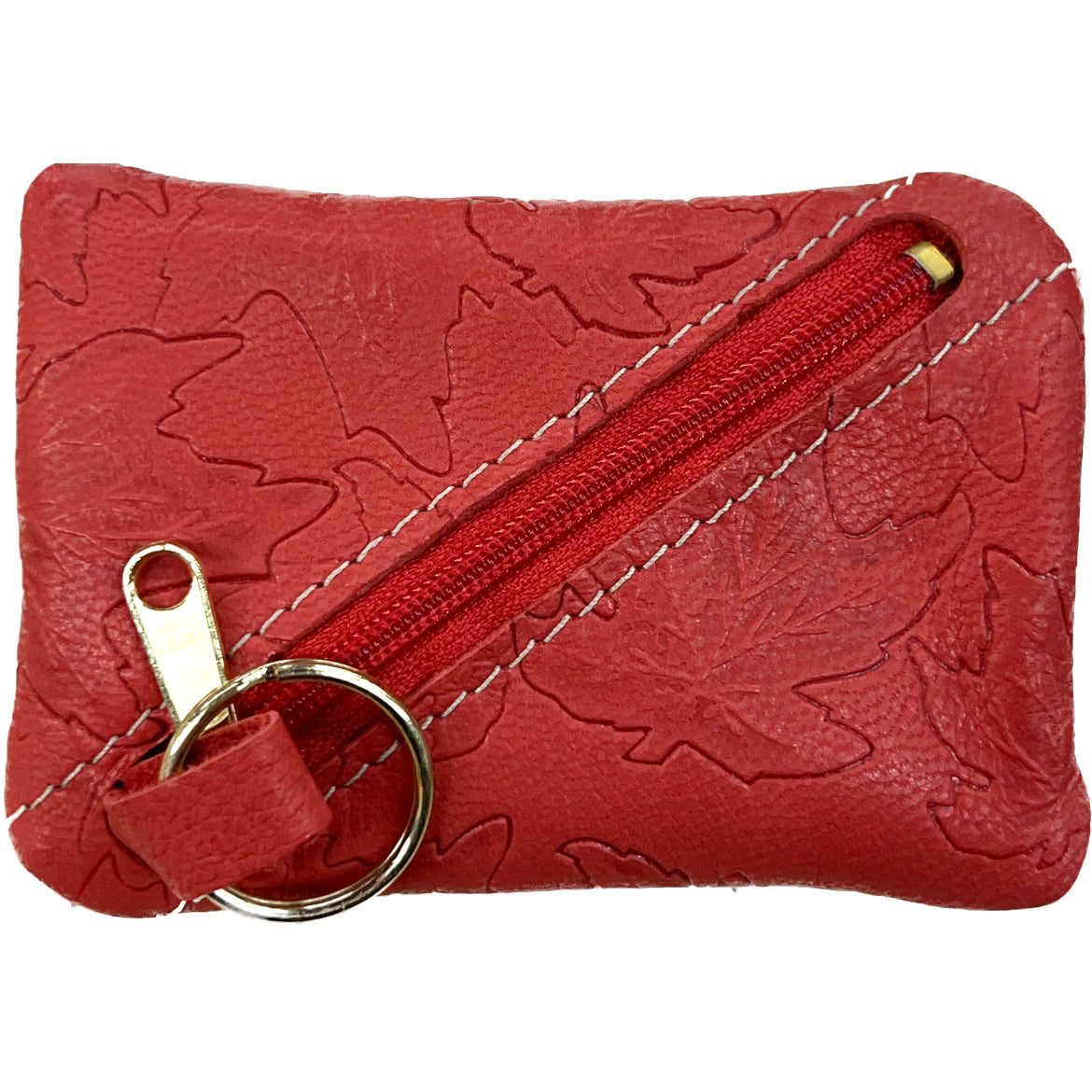 Goatskin Double Zipper w/Key ring Coin Purse - Red