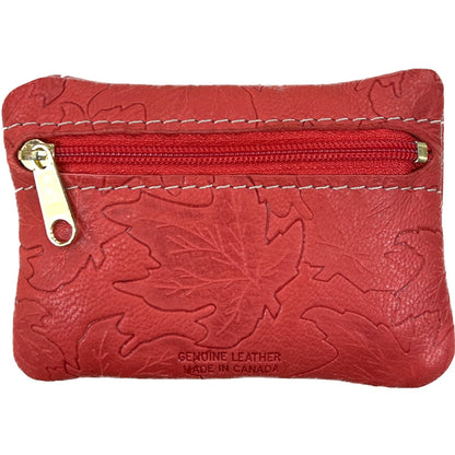 Goatskin Double Zipper w/Key ring Coin Purse - Red